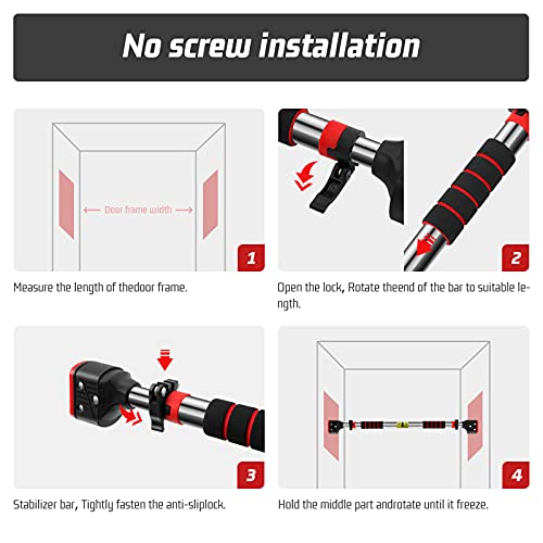 Pull Up Bar for Doorway - Chin Up Bar No Screw Installation Strength Training Door Frame Pull-up Bar with Locking Mechanism, Adjustable Width Workout Bars for Home Gym Exercise Fitness 480LBS