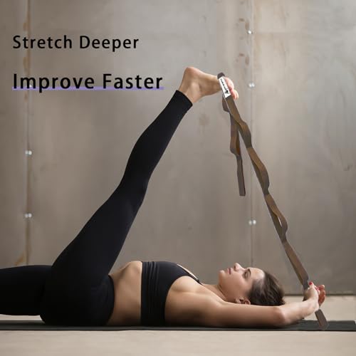 Stretching Strap Yoga Strap with Loops, Stretch Straps for Physical Therapy, Non-Elastic Exercise Strap for Pilates, Dance and Gymnastics with Workout Guide - color: Brown