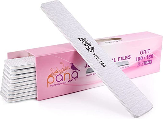10Pcs Jumbo Size Pana Professional Double Sided Nail Files - Zebra, 100/180 Grit - Emery Board Nail Buffering File Manicure Pedi