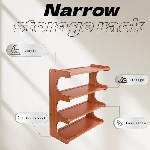 Shoe Rack,Small 4 Tier Shoe Organizer Storage Shelf,Bamboo Narrow Shoe Closet,Small Space Shoe Rack,for Entryway Closet 18.89×7.48×19.3inch - size: 4 Tier-18.89" Wide