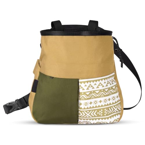 Keenso Mountaineering Chalk Bag Large Capacity Bouldering Chalk Bag Holds 700g Powder Wide Mouth Opening Dual Carry Points Front Pocket for Climbing Training Outdoor Sports - size: Large Khaki