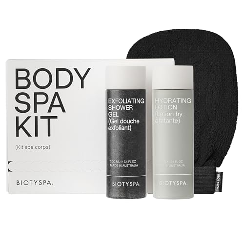 biotyspa Body Spa Kit - Exfoliating Glove, Exfoliating Shower Gel (100ml) & Hydrating Lotion (100ml) with Hyaluronic Acid & Niacinamide - Smooths & Renews for Radiant Skin - 3pc Set - size: Body Spa Kit