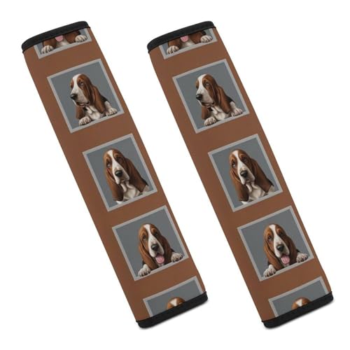 2PCS Soft Padded Car Seat Straps Shoulder Pads for Adult Use, Most Cars, Cute Basset Hound Dog Shoulder Protector, Shock Absorption - color: Pattern 1206