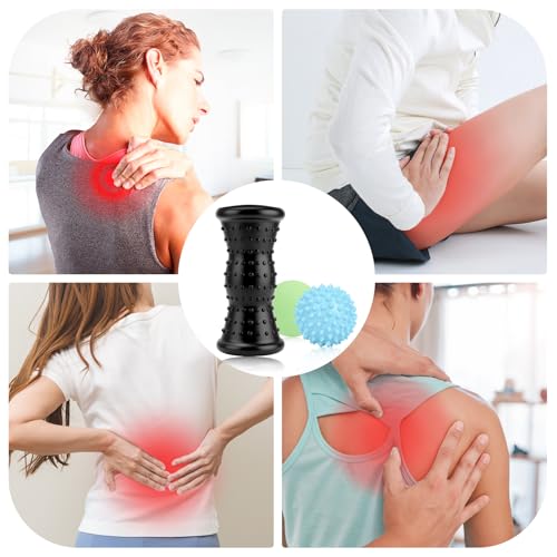 Maliton Massage Ball & Foot Roller - 3-in-1 Set with Spiky Ball, Lacrosse Ball, Massage Roller - Plantar Fasciitis Relief and Heel Spur Pain, Trigger Point Therapy for Deep Muscle Massage.