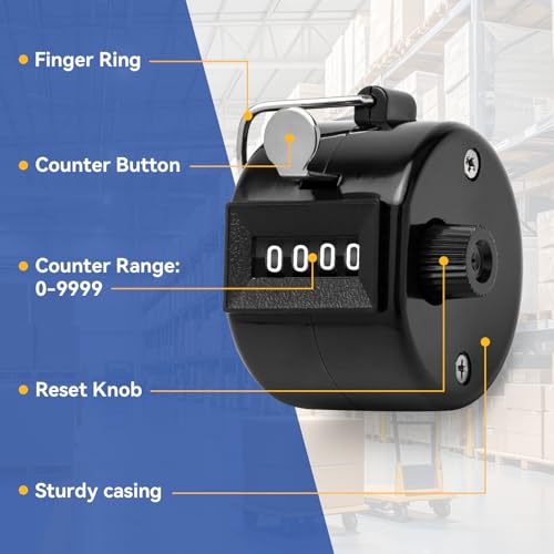 4-Digit Handheld Mechanical Counter Clicker with Finger Ring, Tally Counter for Inventory Counting, Sports Scoring, Coaching, Events and Classroom Attendance
