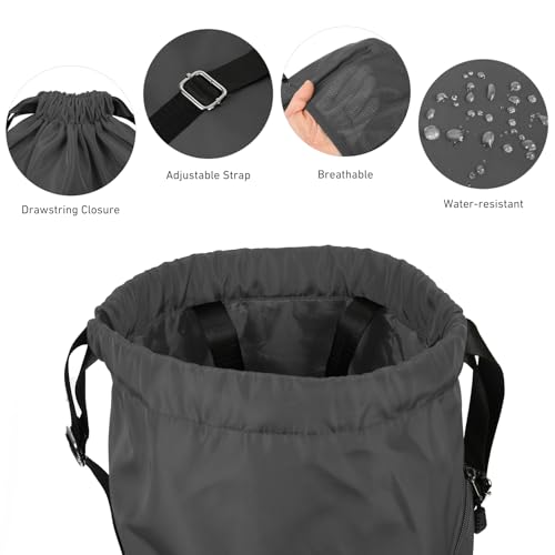 Valleycomfy Waterproof Drawstring Gym Backpack Bag for Men&Women Dark Grey | Sports Gym Bag with Side Pocket - color: A-dark Grey