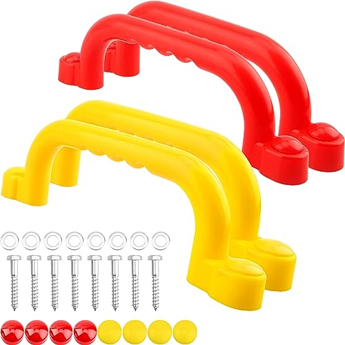 4 Pieces Kids Playground Safety Handles Playground Grab Handle Bars Playground Accessories Equipment for Kids Outdoor Playset Backyard Playhouse Tree House Jungle Gym (Yellow,Red) - color: Yellow, Red