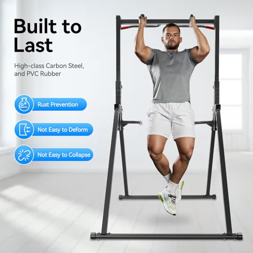 Power Tower Pull Up Dip Station, Foldable Triangular Pull Up Station Adjustable Height, Multi-Function Pull Up Bar Strength Training Fitness Equipment, Horizontal Bars for Gyms, Home