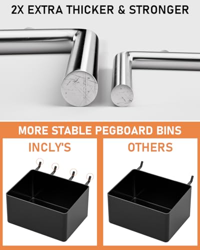 INCLY 170PCS 1/4 Inch Pegboard Hooks Kit with Bins & Peg Locks | Extra Thick Heavy Duty, Peg Board Organizer Accessories Assortment, For 1/4" Pegboard Hanging Tools Garage Wall Attachment - size: 170PCS