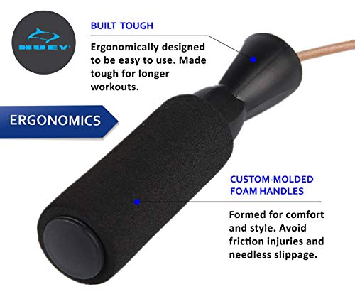 HUEY Sport Leather Jump Rope Skipping Rope for Speed Quiet Training Boxing MMA Cardio Crossfit Fitness Workout Indoor and Outside Exercise for Adult Kids Men and Women (5.5 oz)