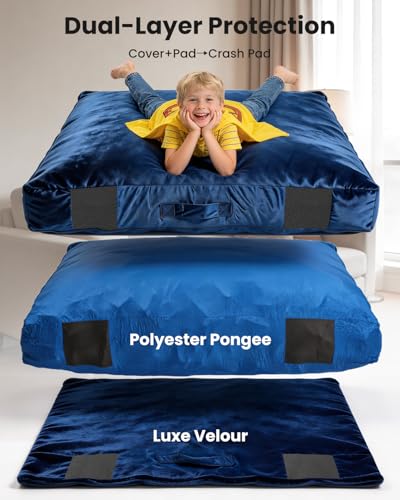 Crash Pads for Kids Sensory, Climbing Crash Pads, Crash Mat Sensory Room Play Equipment, Soft Foam Landing Zone, Luxe Velour, Cover Washable - size: 5FT