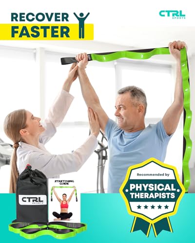 Stretching Strap with Loops - Non Elastic Stretch Band for Physical Therapy, Yoga Strap for Stretching Equipment, Stretch Bands for Exercise and Flexibility - Fascia, Hamstring & Leg Stretcher Belt - style: 12 Loops - Green