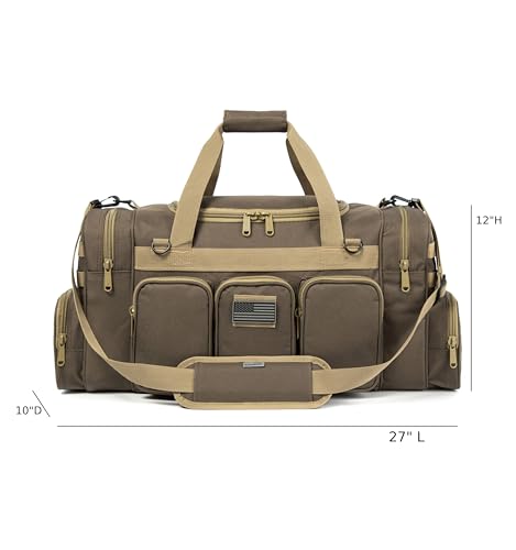 Tactical Range Duffel Heavy Duty Military Molle Gear Travel Sports Gym Bag Lockable Zippers with US Flag Patch (27 In Khaki) - size: 27 In Khaki