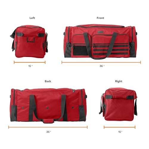 Fitdom 130L 36" Extra Large Sports Gym Equipment Travel Duffle Bag | Heavy Duty, Adjustable Shoulder Strap, 7 Compartments, Perfect for Soccer Baseball Basketball Hockey Football, Team Coaches - color: Red