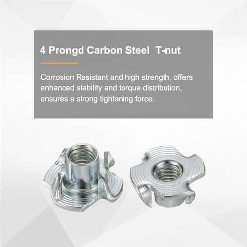 HARFINGTON M6x9mm T-Nuts 4 Pronged Tee Nut 0.69" x 0.35" Fully Thread Carbon Steel Inserts for Wood, Rock Climbing Holds, Cabinetry, Furniture 100pcs - size: M6x9mm, 17.5mm