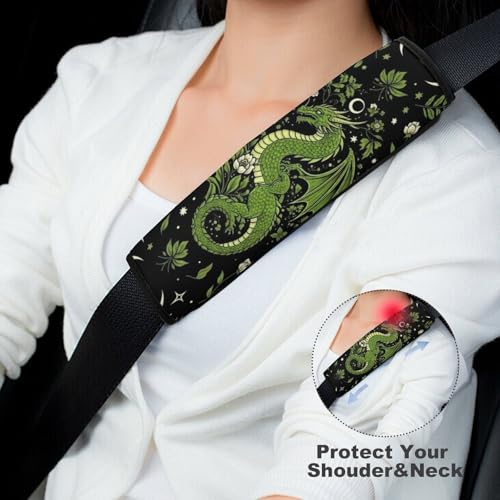 2 Pack Breathable Car Seat Straps Shoulder Pads for Adults and Children, All Vehicles, Moon Flowers Green Dragon Harness Pads Strap, Pressure Relief - color: Pattern 380