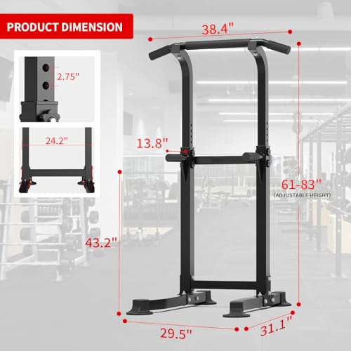 ZENOVA Pull Up Bar Dip Bar Squat Rack Workout Dip Station Height Adjustable Free Standing Chin Up Bar - color: Black