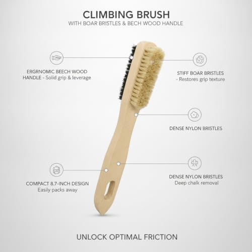 Climbing Brush with Boar Bristles and Beech Wood Handle for Chalk Removal (1 PC)