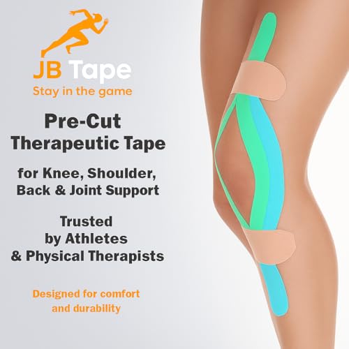 JB Tape Kinesiology Tape, 80 Precut Strips, Green, Latex‑Free, 4 Rolls | 80 Precut Strips, 10-Inch Strips, 4 Rolls - color: Kelly Green