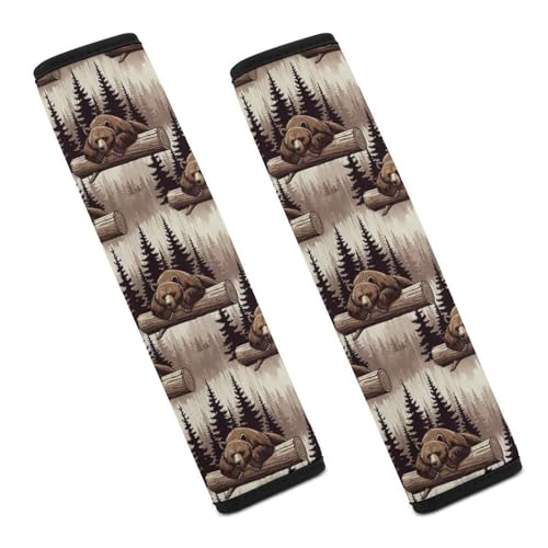 Universal Fit Seat Belt Cover for Adult Use, Stroller Pushchair High Chair, 2PCS Wild Animal Hunting Western Cabin Rustic Country Farmhouse Bear Harness Pads Strap Shock Absorption - color: Pattern 599