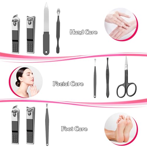 Manicure Set 8 in 1 Nail Clipper Set,RedFlow Nail Clippers,Fingernail & Toenail Clippers,Manicure Tools,Pedicure Tools,Suitable for Travel Manicure Kit (Black) - color: Black