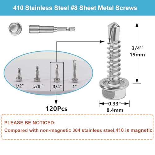 Sheet Metal Screws，Hex #8x3/4‘’（120） | Metal Fastener - color: Hex #8x3/4‘’（120）