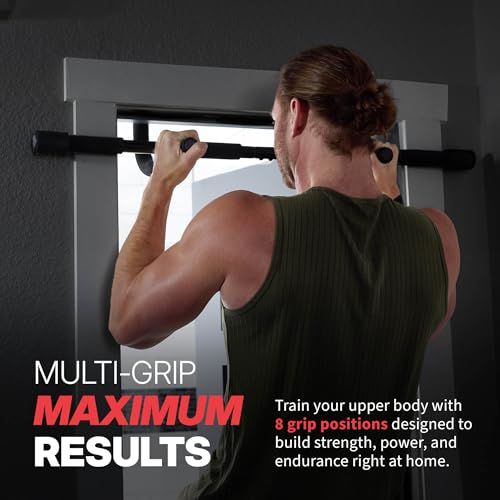 SPRI Pull Up Bar - 8-Grip and 12-Grip Door Frame Mounting Pull-Up Bar for Versatile Workouts - Rugged Steel Frame with Foam Handles - Supports 300 Pounds - Fits Door Frames Up to 32 in. Wide – Black - size: 8 Grip