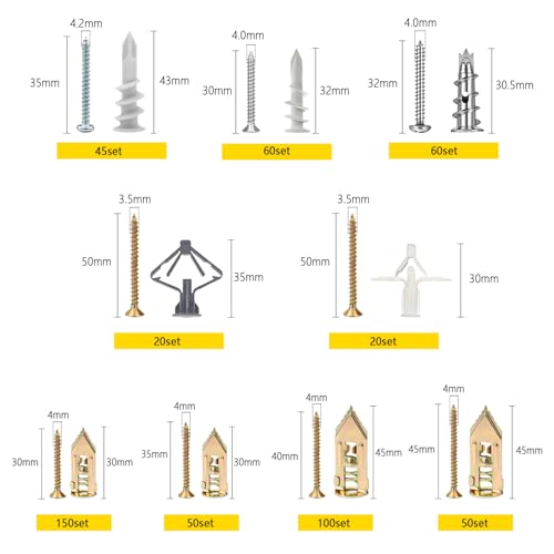 1100Pcs Drywall Anchors and Screws Kit for Drywall Hollow Wall Mount