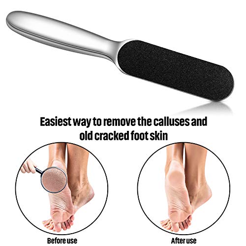 Mudder 2 Pack Stainless Steel Foot File with 20 Replaceable Double Sided Coarse & Fine Pads, Callus Remover for Dry Rough Skin and Cracked Heels, Reusable Pedicure Rasp(Silver) - color: Silver