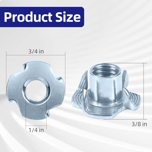 1/4"-20 T-Nuts zinc Plated Steel, 4-Pronged Tee Nut for Wood, Rock Climbing Holds, Furniture, 100 PCS - color: Zinc Coated Steel, size: 1/4"-20