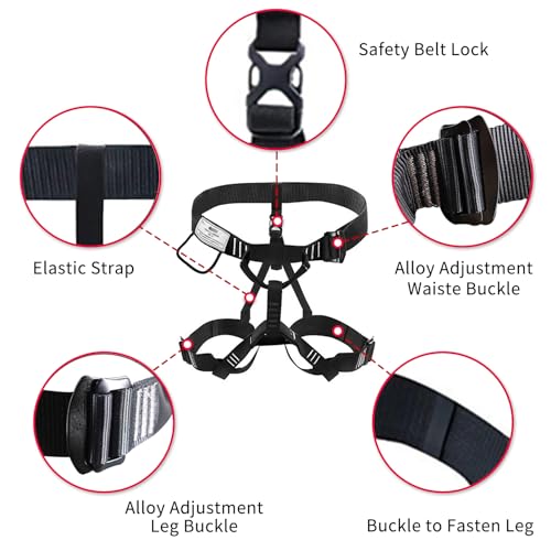 NewDoar Climbing Harness, Mountaineering Rock Climbing Harness, Half Body Harness for Rappelling Fire Rescuing Tree Climbing - color: Black 2