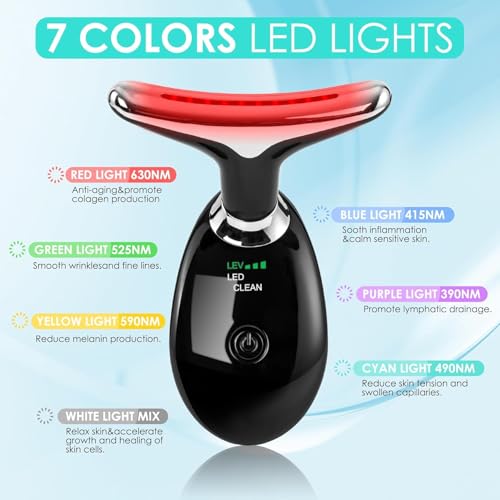 Facial Massager Red-Light-Therapy-for-Face and Neck, Face 𝖲 culpting Wand with 7 Color (Bright Black) - color: Bright Black