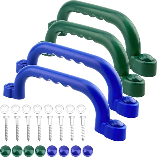 4 Pieces Kids Playground Safety Handles Swingset Grab Handle Playground Accessories for Child Backyard Playhouse Treehouse - color: Green, Blue