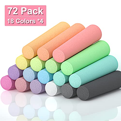 feela Sidewalk Chalk, 18 Colors 72 Pack Sidewalk Chalk Bulk Set, Jumbo Outdoor Chalk For Family, Paint on Sidewalk School Chalkboard Blackboard Street Playground - color: 72 pack