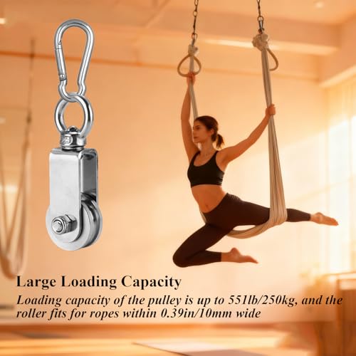 Cable Pulley Wheel Stainless Steel Snatch Rigging Blocks Heavy Duty Rope Pulley Swivel Pulley Block with Carabiner for Rigging Lifting Gym Equipment 2pcs 1.34in - size: 2 pcs