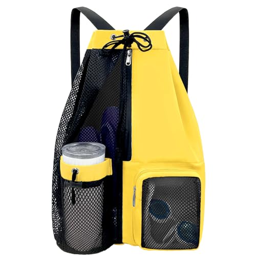 Beach Backpack with Wet Pocket Drawstring Mesh Beach Bag Waterproof Swimming Pool Backpack for Men and Women - color: Yellow