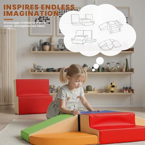 Hoohtoot Foam Climbing Blocks for Toddlers: 6-Piece Soft Play Set - PU Leather Climbing and Crawling Toys - Indoor Baby Learning Gym - Kids Play Structure for Birthday Gift - style: Red/Green
