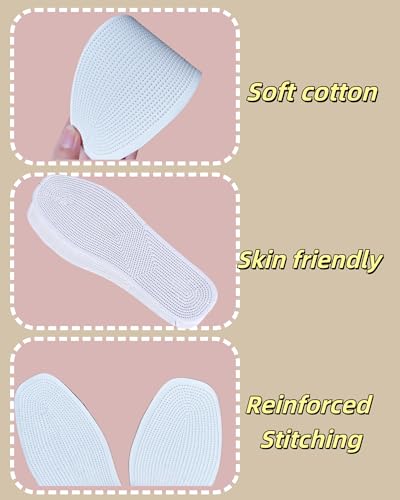 Shoe Pads Inserts for Women Comfort, 4 Pairs Cotton Barefoot Insoles, Thin Breathable & Trim to Fit Insoles for Flats, Heels and Dress Shoes (White, 8 Women / 7 Men) - size: 8 Women / 7 Men
