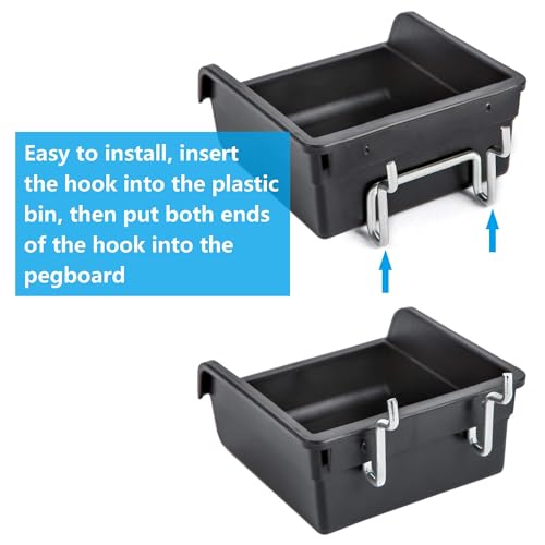 FRIMOONY Pegboard Bins with Hooks and Labels, 10 Packs, Black | For Organizing Accessories