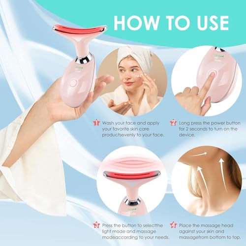 Facial Massager Red-Light-Therapy-for-Face and Neck, Face 𝖲 culpting Wand with 7 Color (Bright Pink) - color: Pink