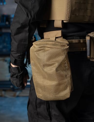 IDOGEAR Tactical Dump Pouch with Adjustable Metal Strip Closure Foldable Mesh Pouches MOLLE Utility Bag Mag Recovery Holster Tactical Belt Vest Backpack Accessories - color: Coyote Brown