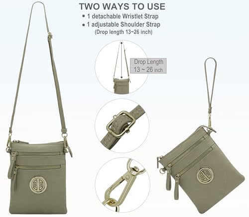 Solene Small Multi Zipper Pockets Crossbody Bag with Detachable Wristlet - color: Brick
