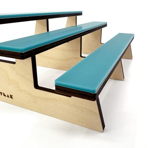 Teak Tuning x Session Wooden Fingerboard Obstacle - The Bleachers, Baltic Birch Wood with Teal Acrylic Surface, 9.75 x 6.25 x 3.5 Inches