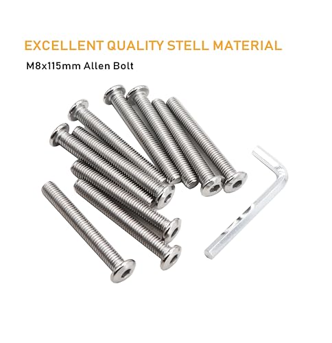 6pcs M8 x 115mm Rivet Countersunk Socket Cap Allen Head Bolts Screws Connecting for Furniture, 304 Stainless Steel - size: 6pcs M8 x 115mm