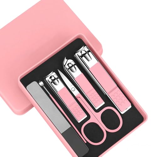 Travel-Friendly Nail Clipper Set, Stainless Steel Manicure Kit with Ear Pick, Nail File and Toenail Clippers, Portable Grooming Tools for Fingernails, Hands and Feet - color: Pink