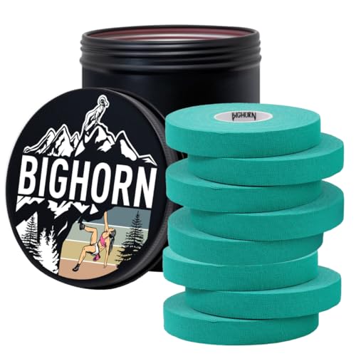 Bighorn Athletics Finger Tape, Female Climber Tin, 0.5"x45ft, 8Rolls, Green | Climbing tape with retro design tape holder for tension support & bouldering. EZ tear, strong adhesive, residue-free. - color: Green
