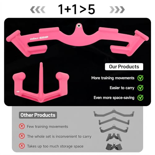 LAT Pull Down Bars Set, Triangular Stability LAT Pulldown Attachments with 8 Ergonomic Handles for Whole Back Training, Non-Slip Cable Machine Attachment for Gym Home Workout - color: Pink