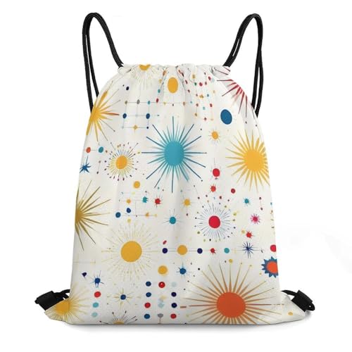 Lightweight Drawstring Sackpack Sports Backpack Waterproof for Gym Travel Hiking Men Women Durable Polyester, Star Retro Mid Century Modern Lines White Art Bags - color: Picture (36)