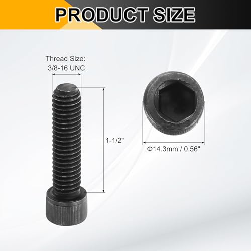 PATIKIL 3/8"-16 x 1-1/2 Socket Head Cap Screws Bolts, 10Pcs Carbon Steel Hex Head Metric Screws for Door Road Bicycle Mountain Bike Auto Ship Communication Equipment, Black - size: 3/8"-16 x 1-1/2