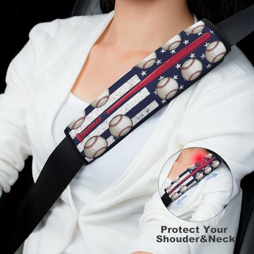 2 Pack Breathable Car Seat Straps Shoulder Pads for Adults and Children, All Vehicles, Baseball American Red Line Flag Harness Pads Strap, Pressure Relief - color: Pattern 461